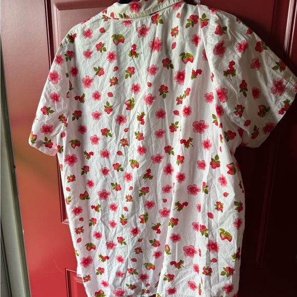 Woman Within White Button-Down Top with Pink Floral & Green Leaf Print - Picture 4 of 6